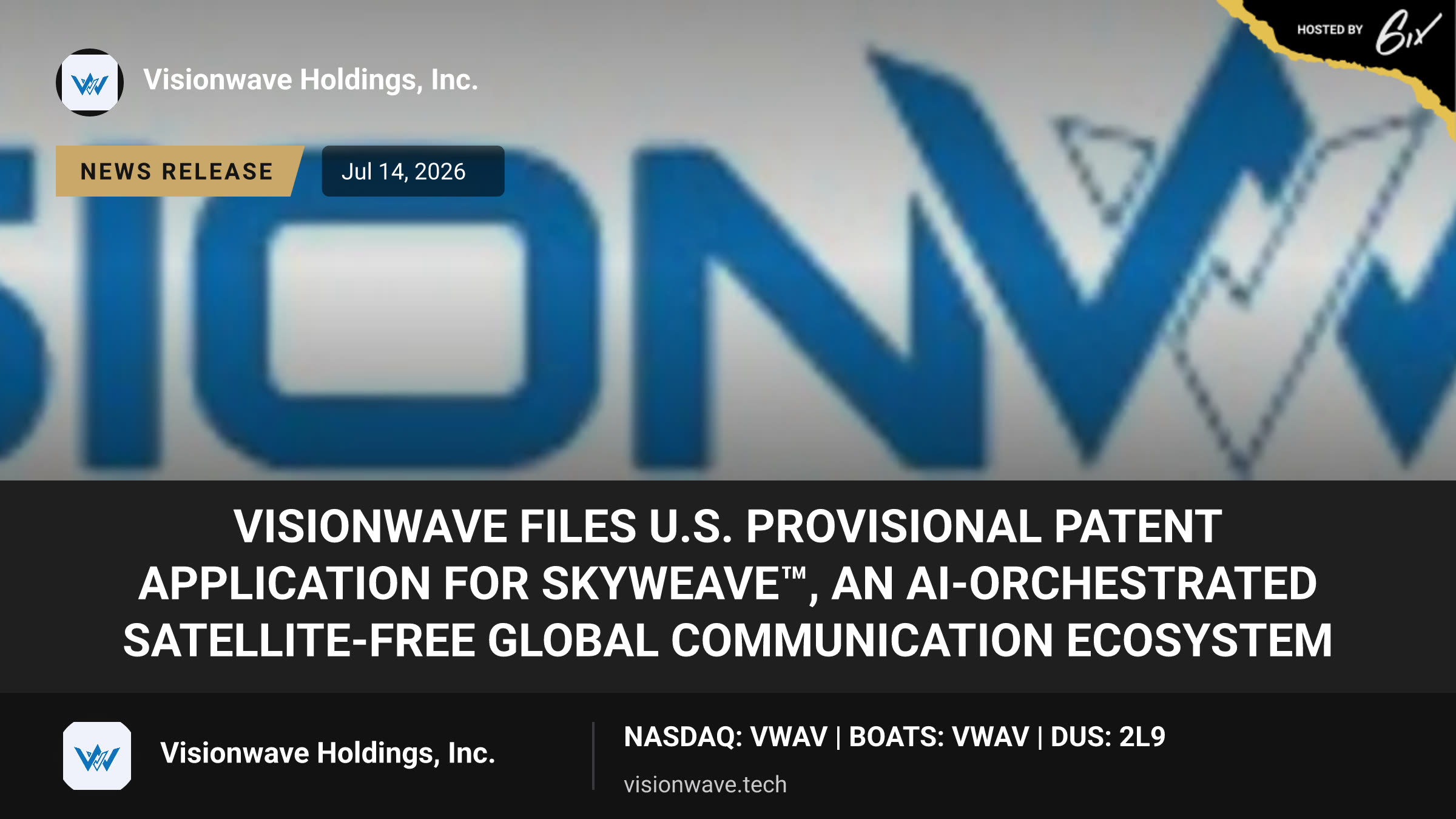 VisionWave Files U.S. Provisional Patent Application for SkyWeave™, an AI-Orchestrated Satellite-Free Global Communication Ecosystem