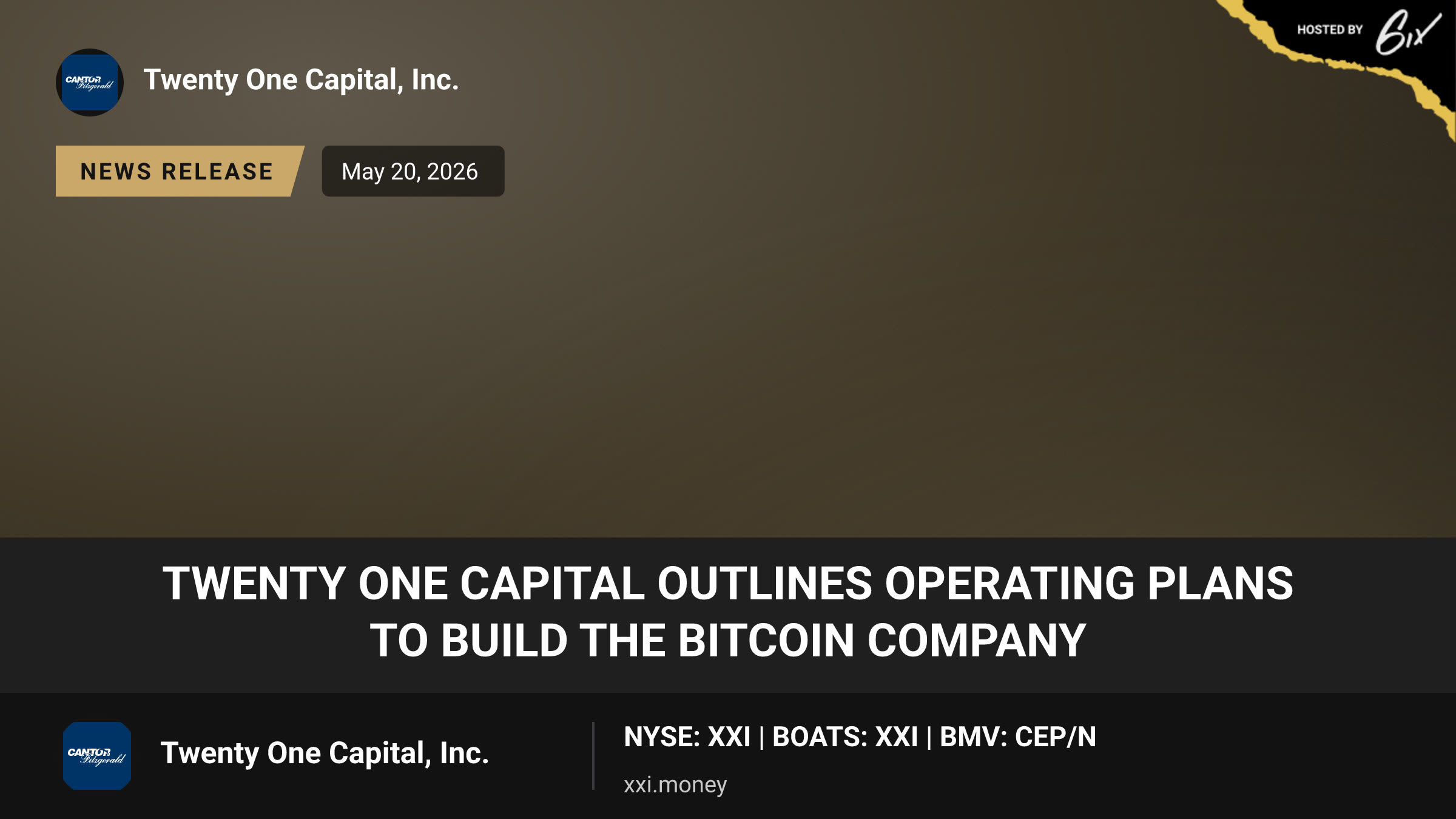 Twenty One Capital Outlines Operating Plans to Build the Bitcoin Company