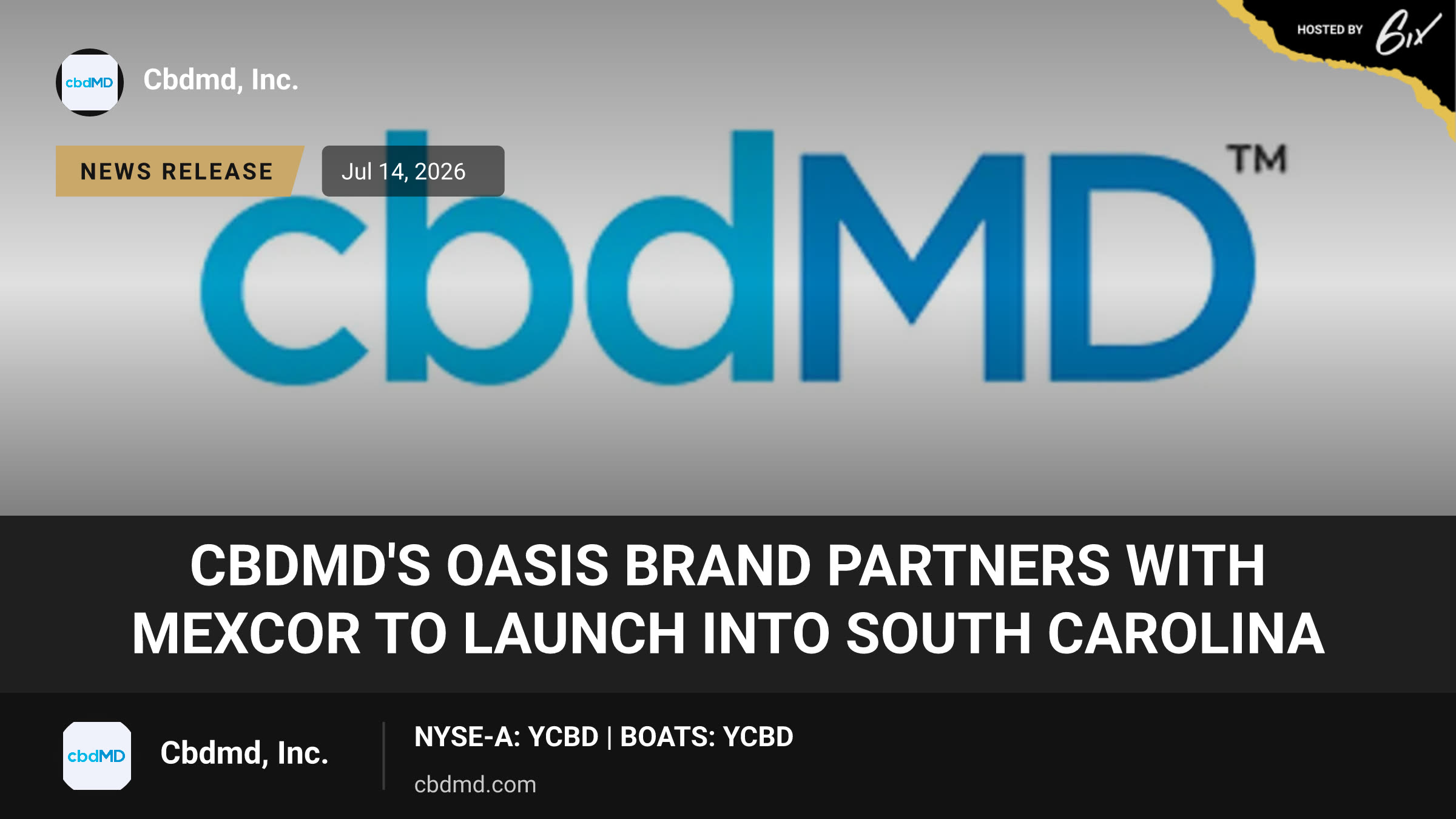 cbdMD's Oasis Brand Partners with Mexcor to Launch Into South Carolina
