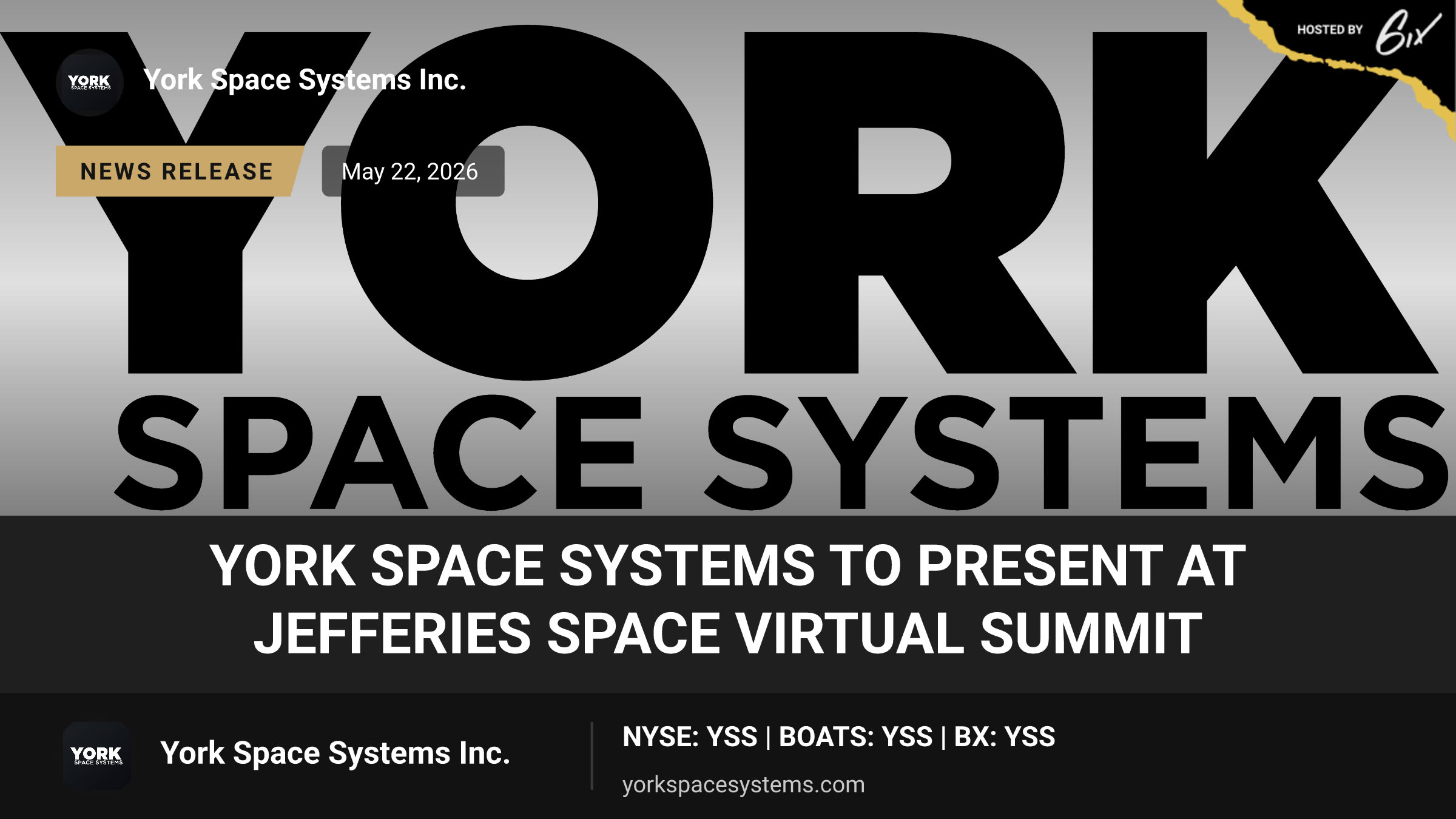 York Space Systems to Present at Jefferies Space Virtual Summit