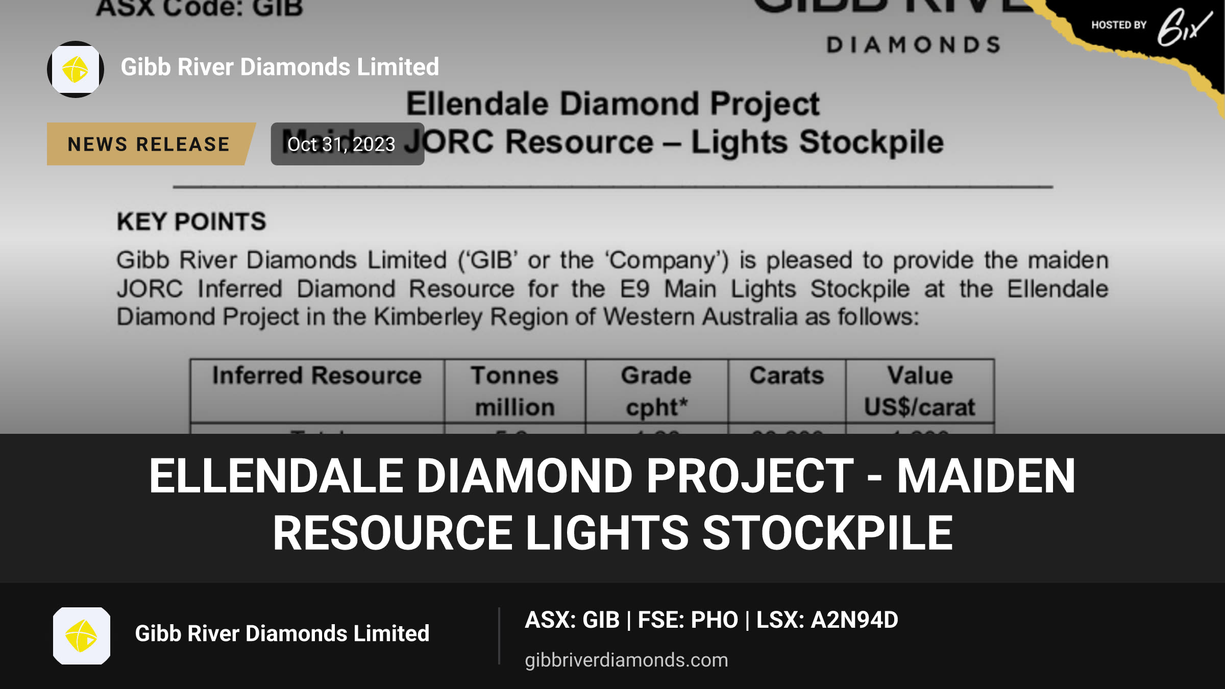 Ellendale Diamond Project - Maiden Resource Lights Stockpile