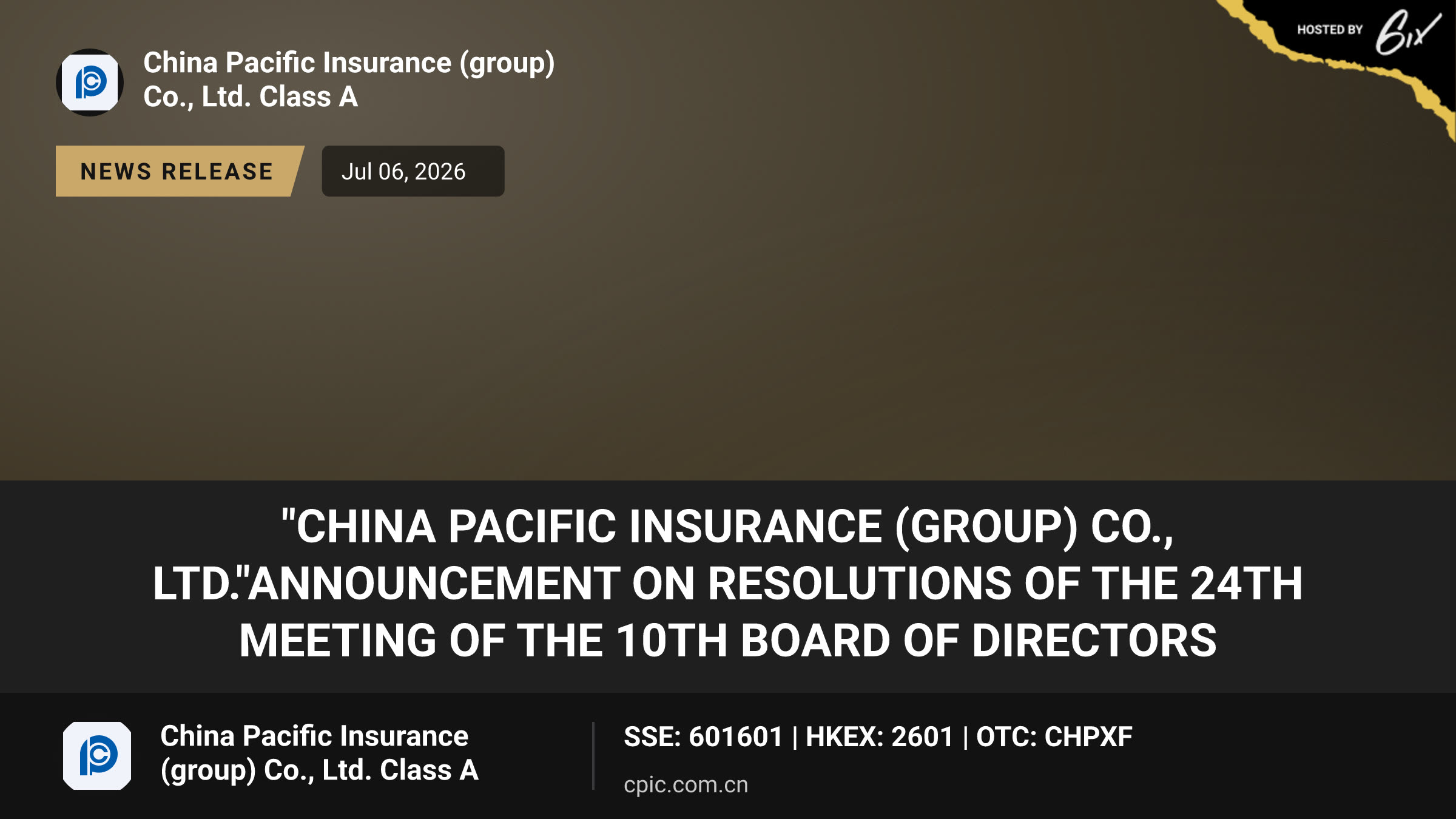 "China Pacific Insurance (Group) Co., Ltd."Announcement on Resolutions of the 24th Meeting of the 10th Board of Directors