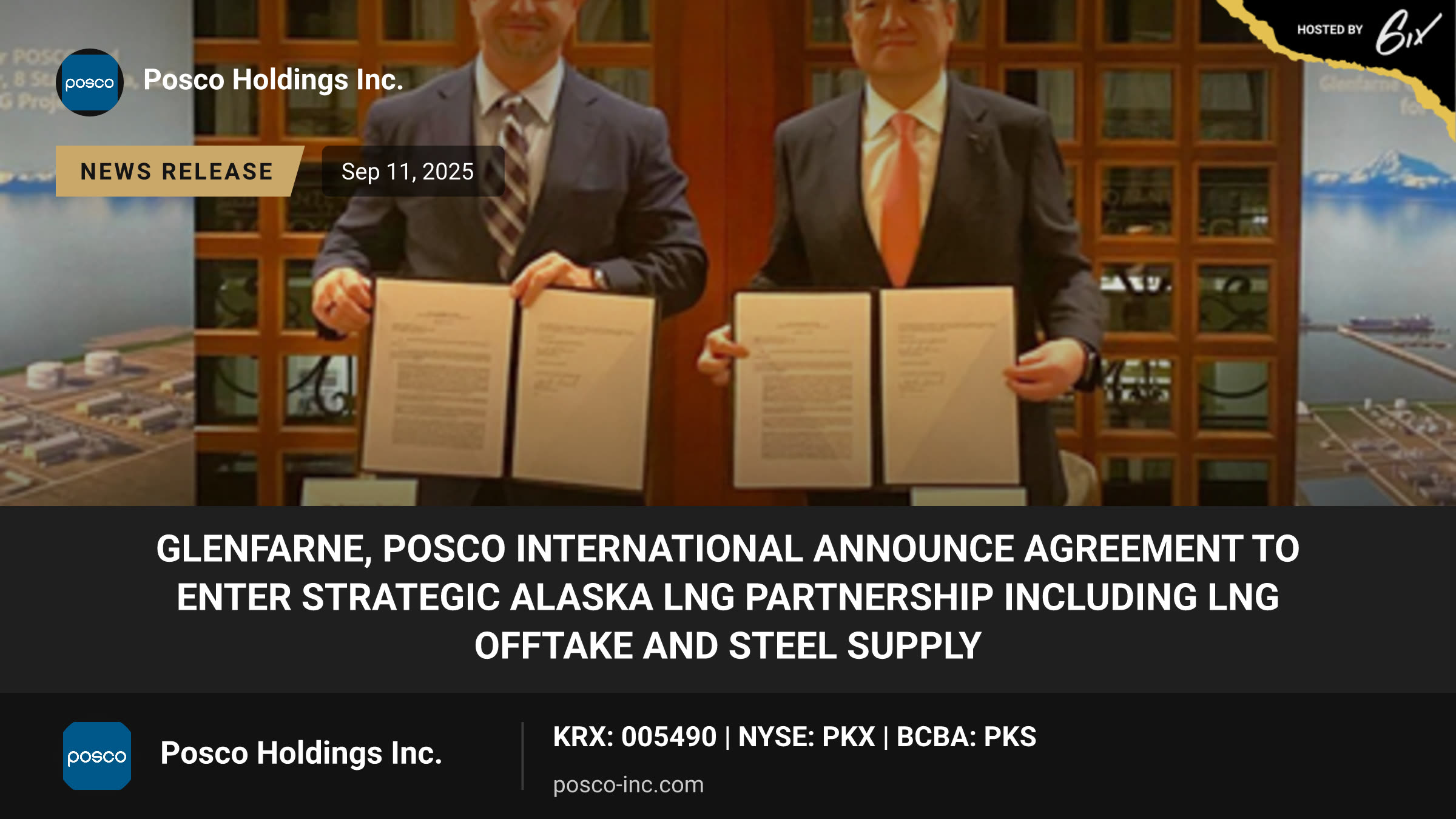 Glenfarne, POSCO International Announce Agreement to Enter Strategic Alaska LNG Partnership Including LNG Offtake and Steel Supply