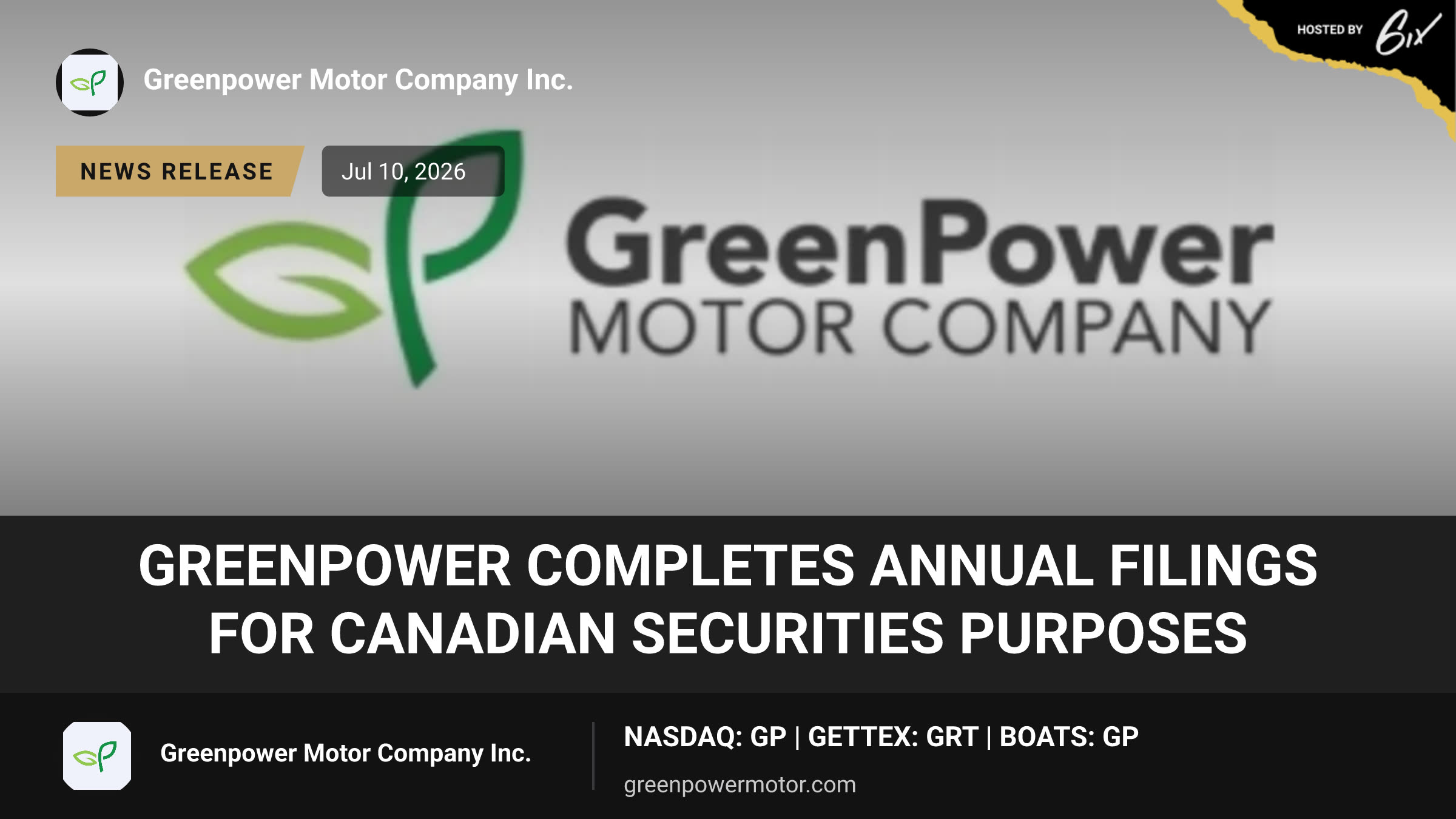GreenPower Completes Annual Filings for Canadian Securities Purposes