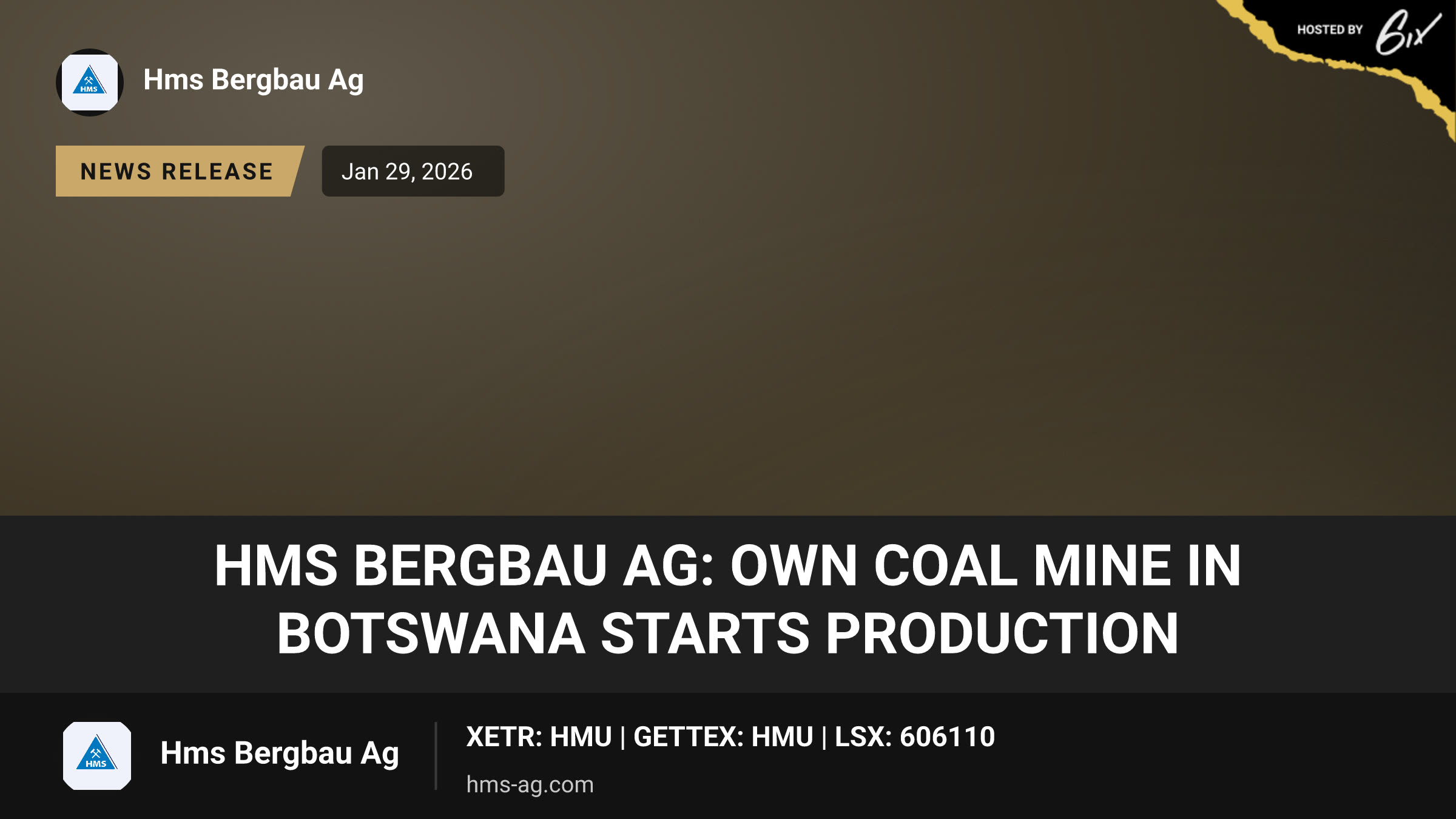HMS Bergbau AG: Own coal mine in Botswana starts production