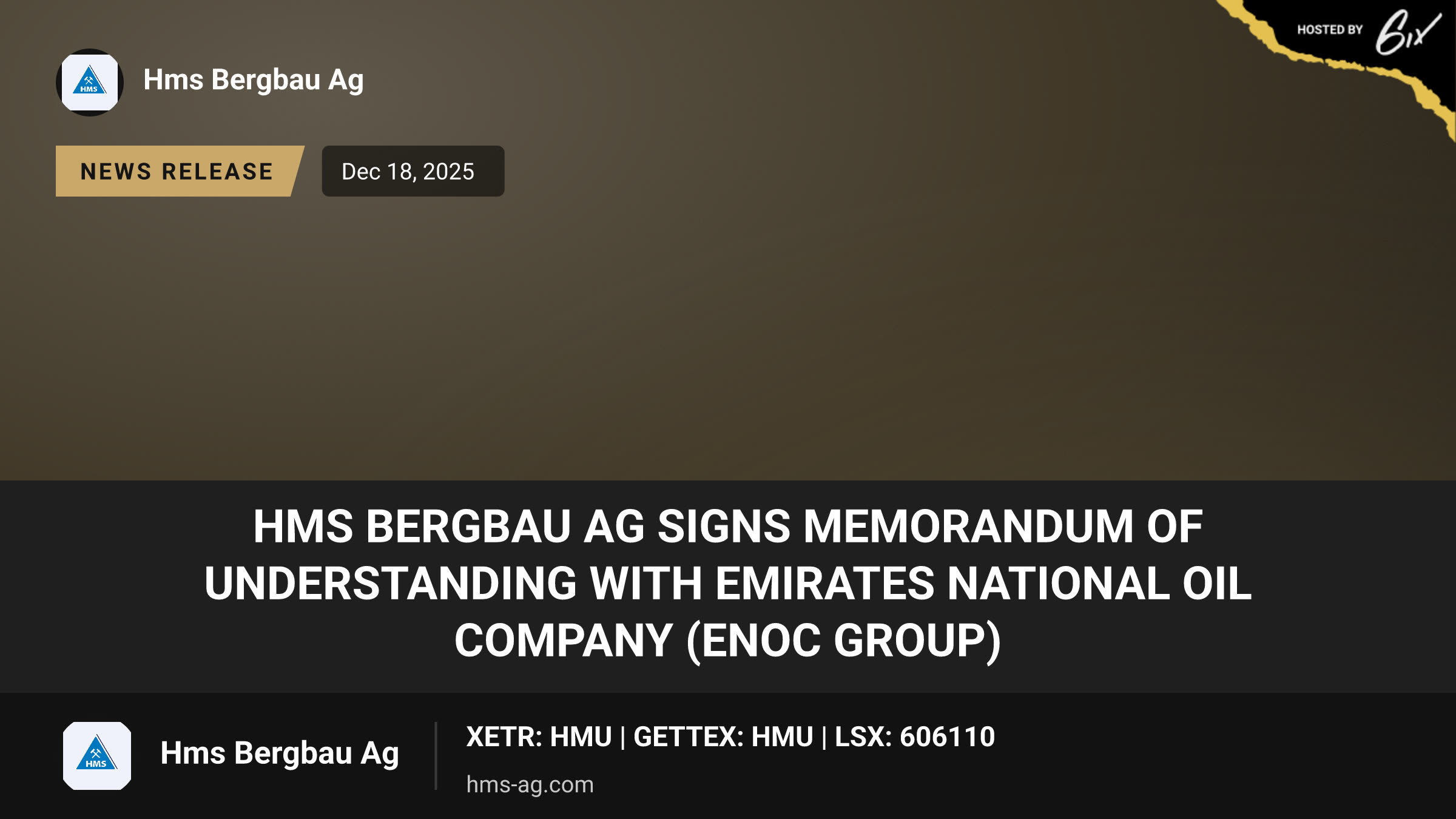 HMS Bergbau AG signs Memorandum of Understanding with Emirates National Oil Company (ENOC Group)