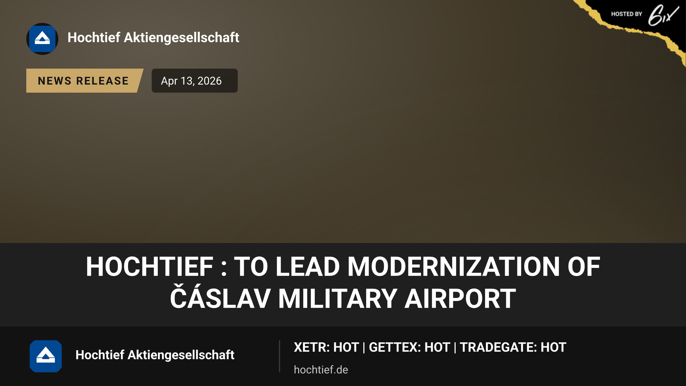 HOCHTIEF : to Lead Modernization of Čáslav Military Airport