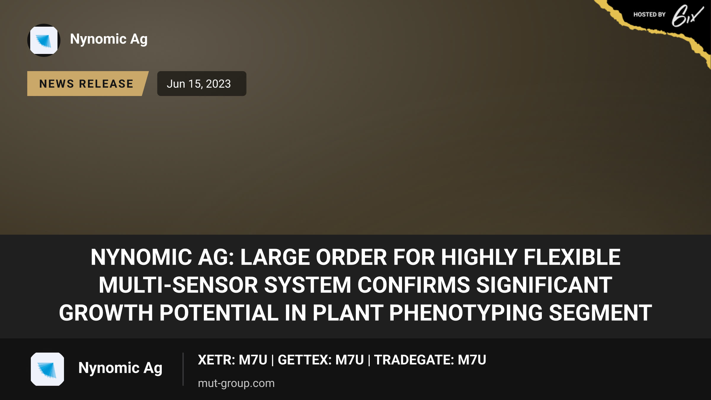 Nynomic AG: Large order for highly flexible multi-sensor system confirms significant growth potential in plant phenotyping segment