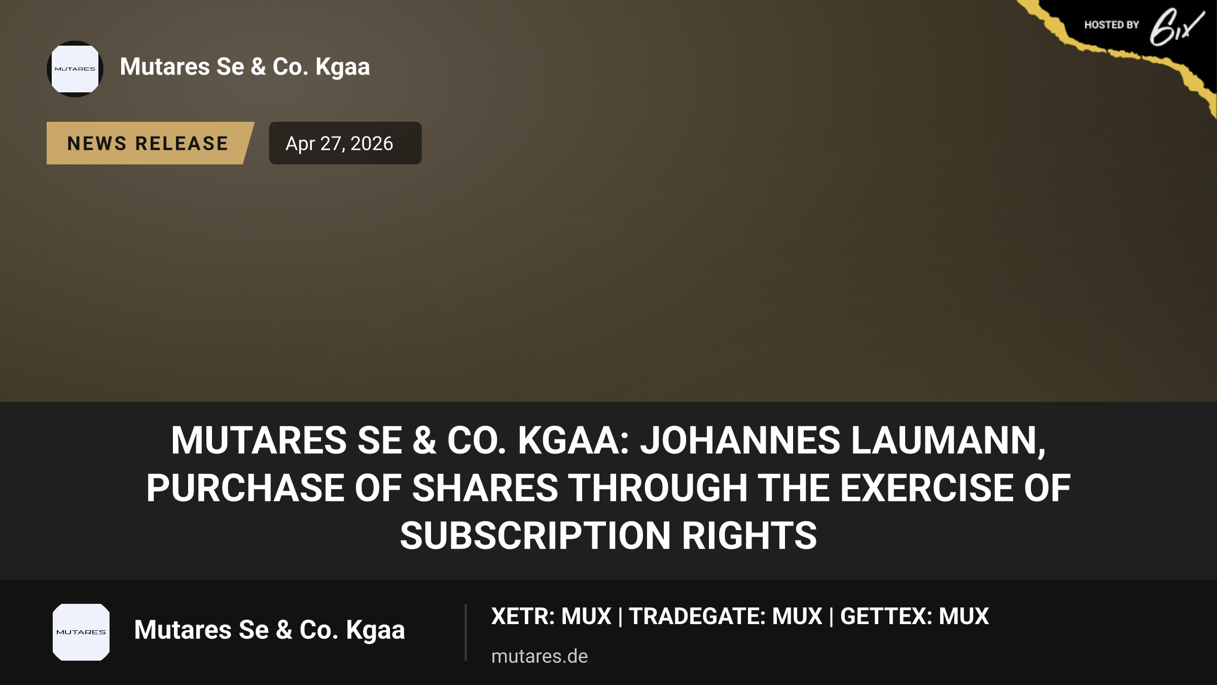 Mutares SE & Co. KGaA: Johannes Laumann, Purchase of shares through the exercise of subscription rights