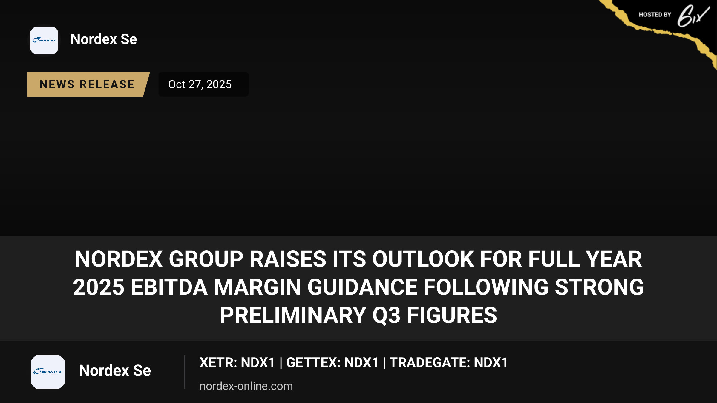 Nordex Group Raises Its Outlook for Full Year 2025 EBITDA Margin Guidance Following Strong Preliminary Q3 Figures