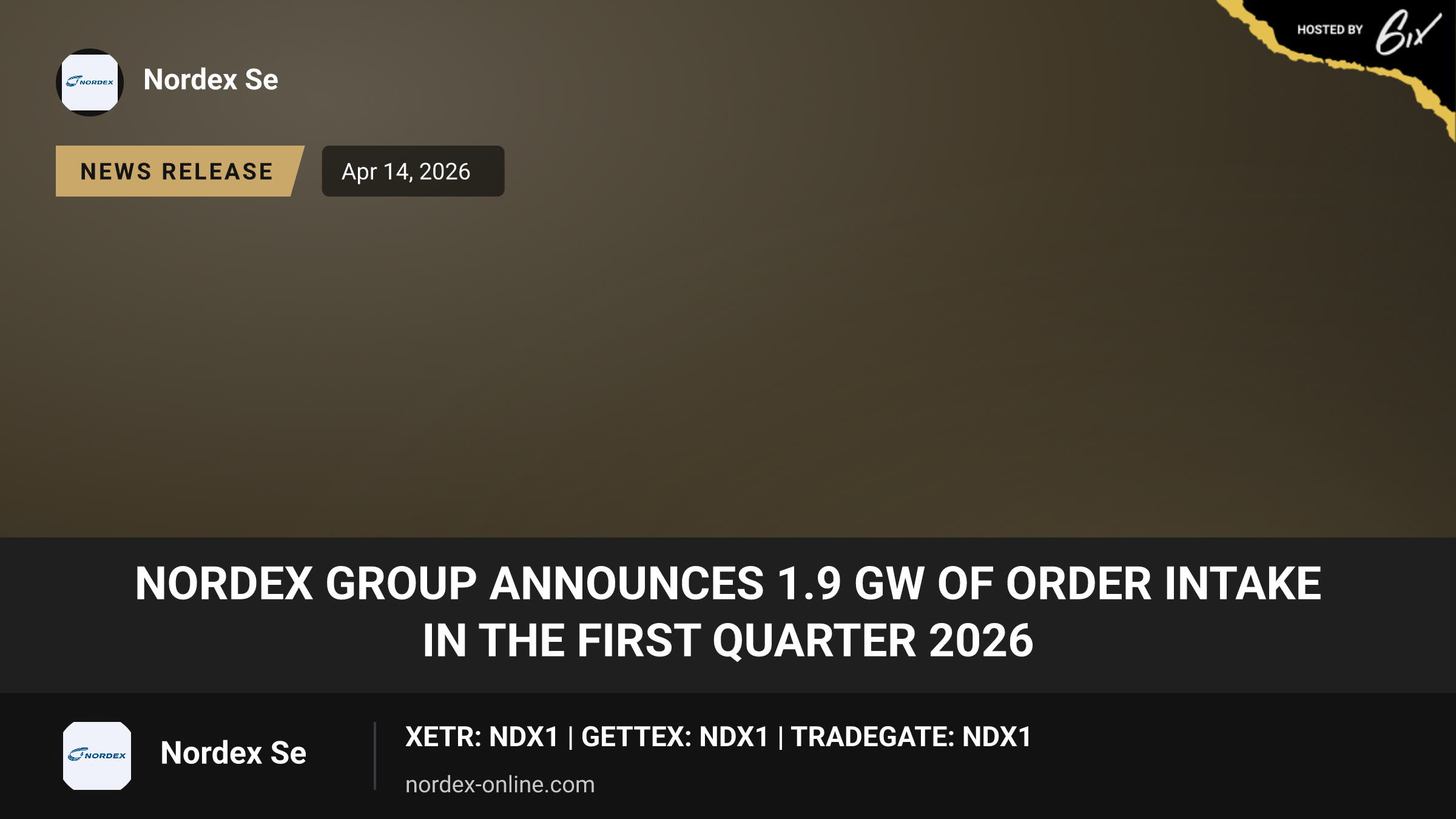 Nordex Group announces 1.9 GW of order intake in the first quarter 2026