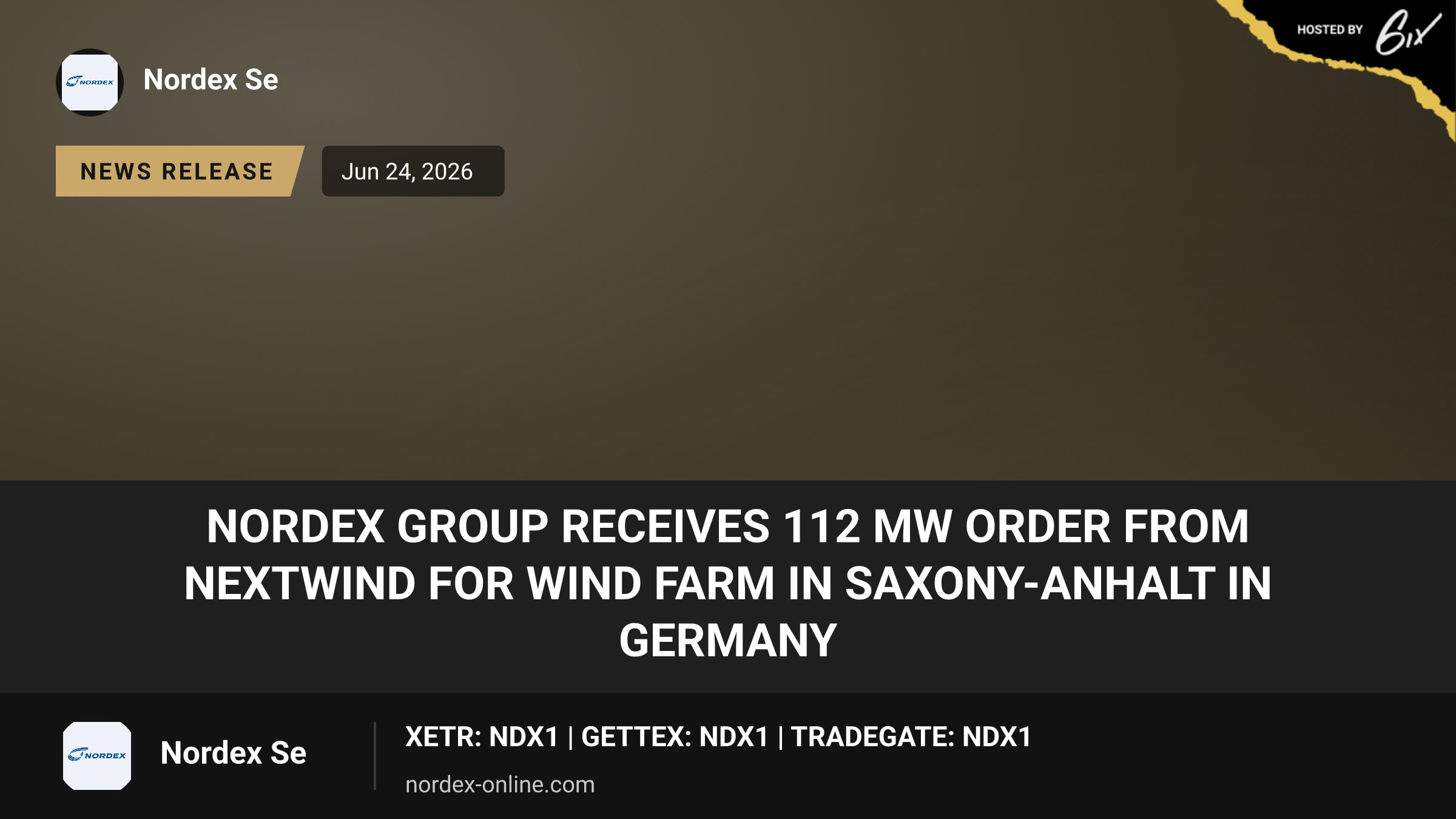 Nordex Group receives 112 MW order from NeXtWind for wind farm in Saxony-Anhalt in Germany