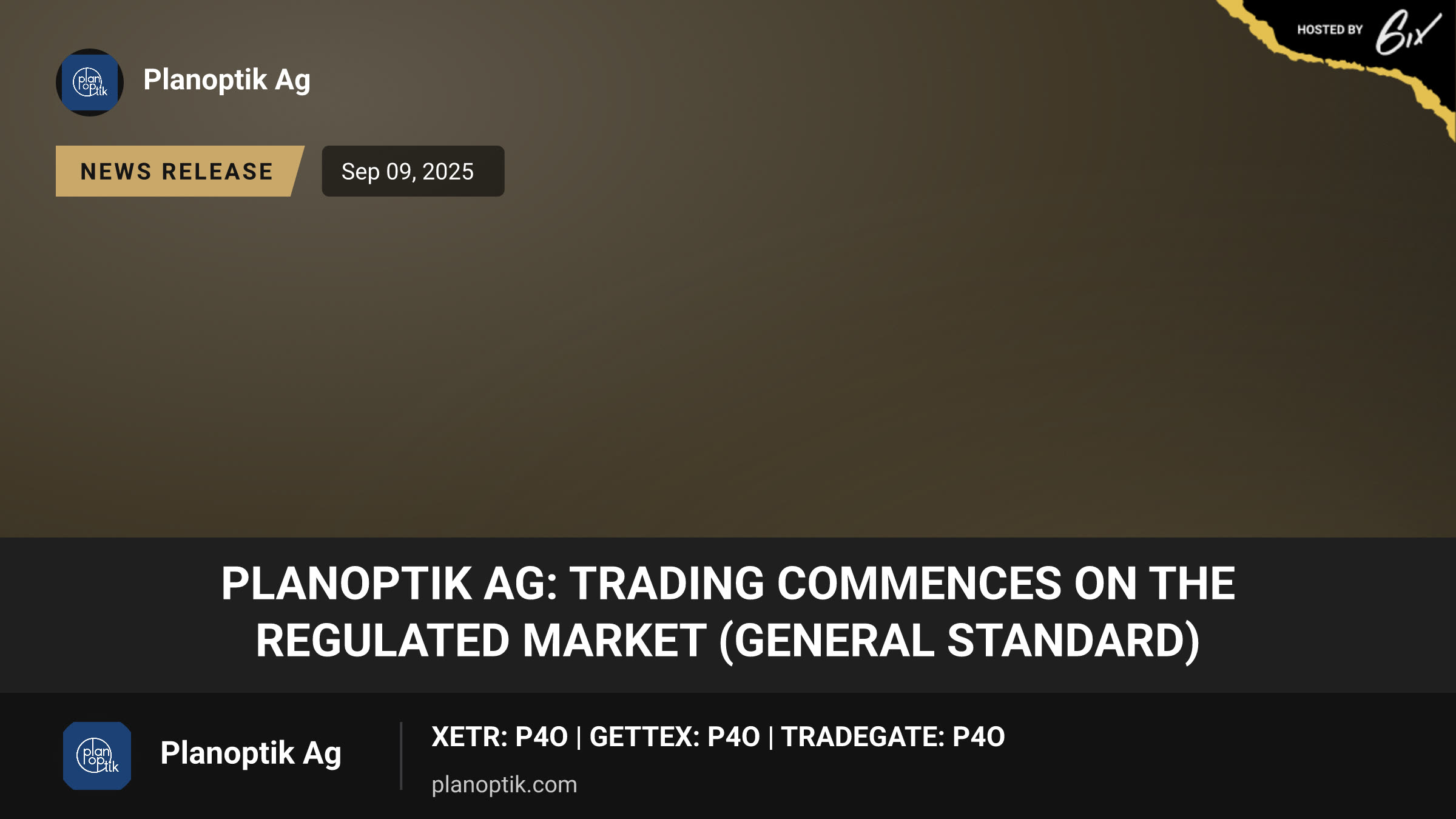 PLANOPTIK AG: Trading commences on the regulated market (General Standard)