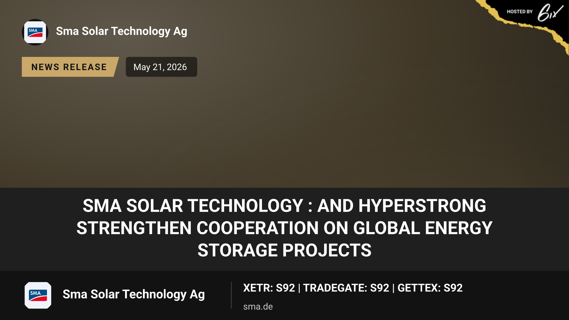 SMA Solar Technology : and HyperStrong strengthen cooperation on global energy storage projects