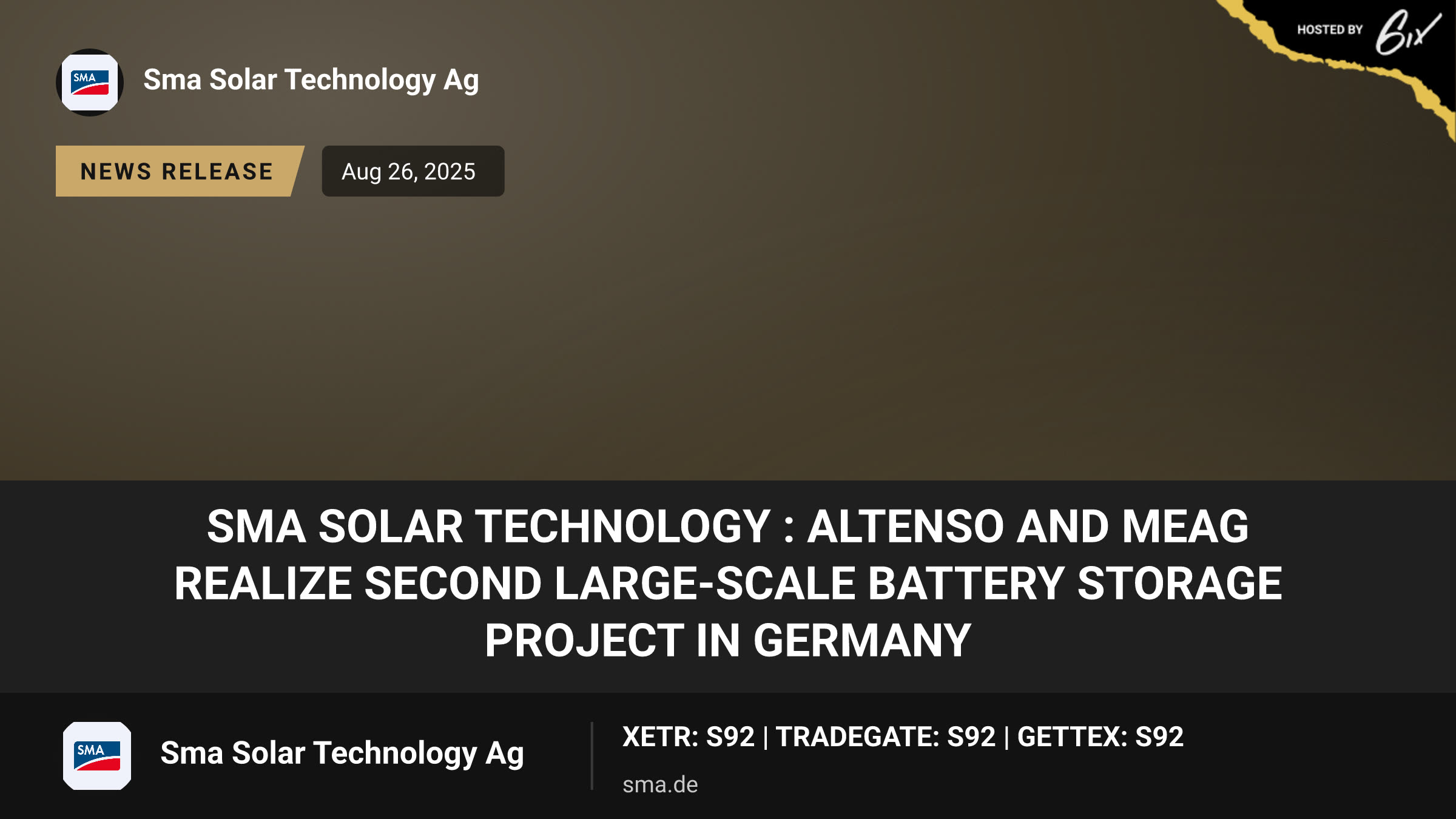 SMA Solar Technology : Altenso and MEAG realize second large-scale battery storage project in Germany
