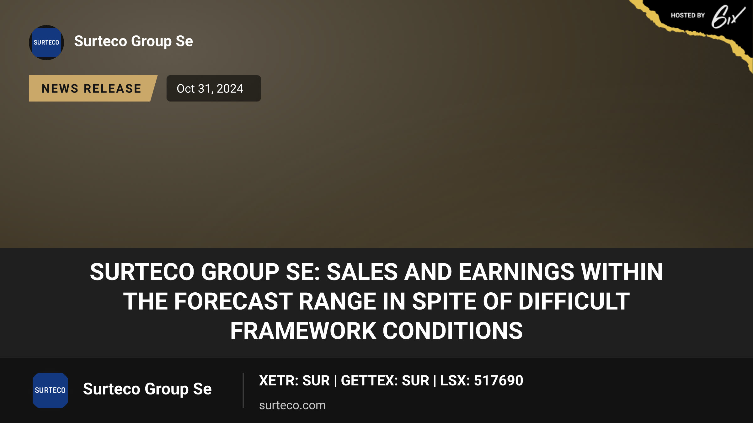 SURTECO GROUP SE: Sales and earnings within the forecast range in spite of difficult framework conditions