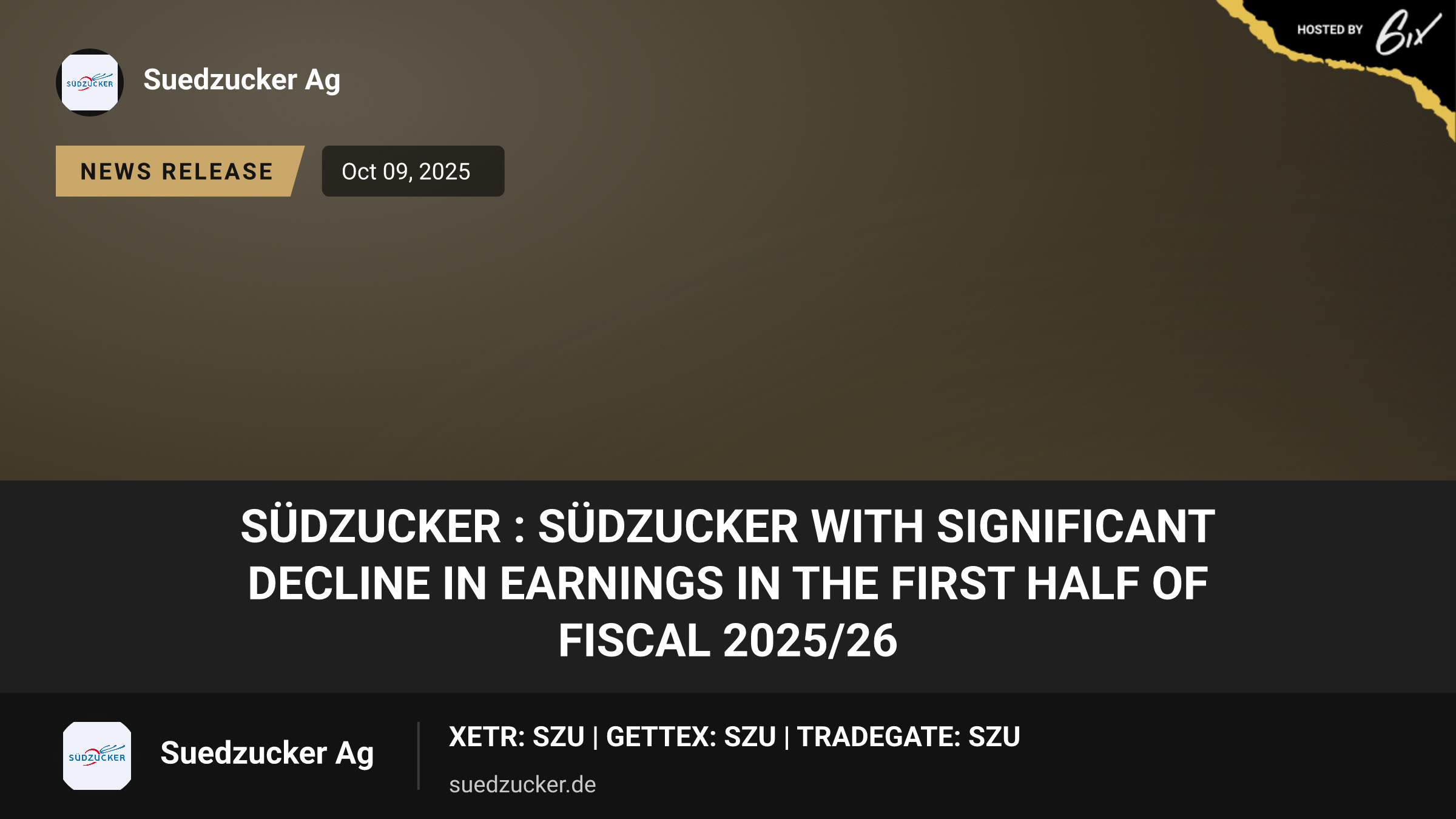 Südzucker : Südzucker with significant decline in earnings in the first half of fiscal 2025/26
