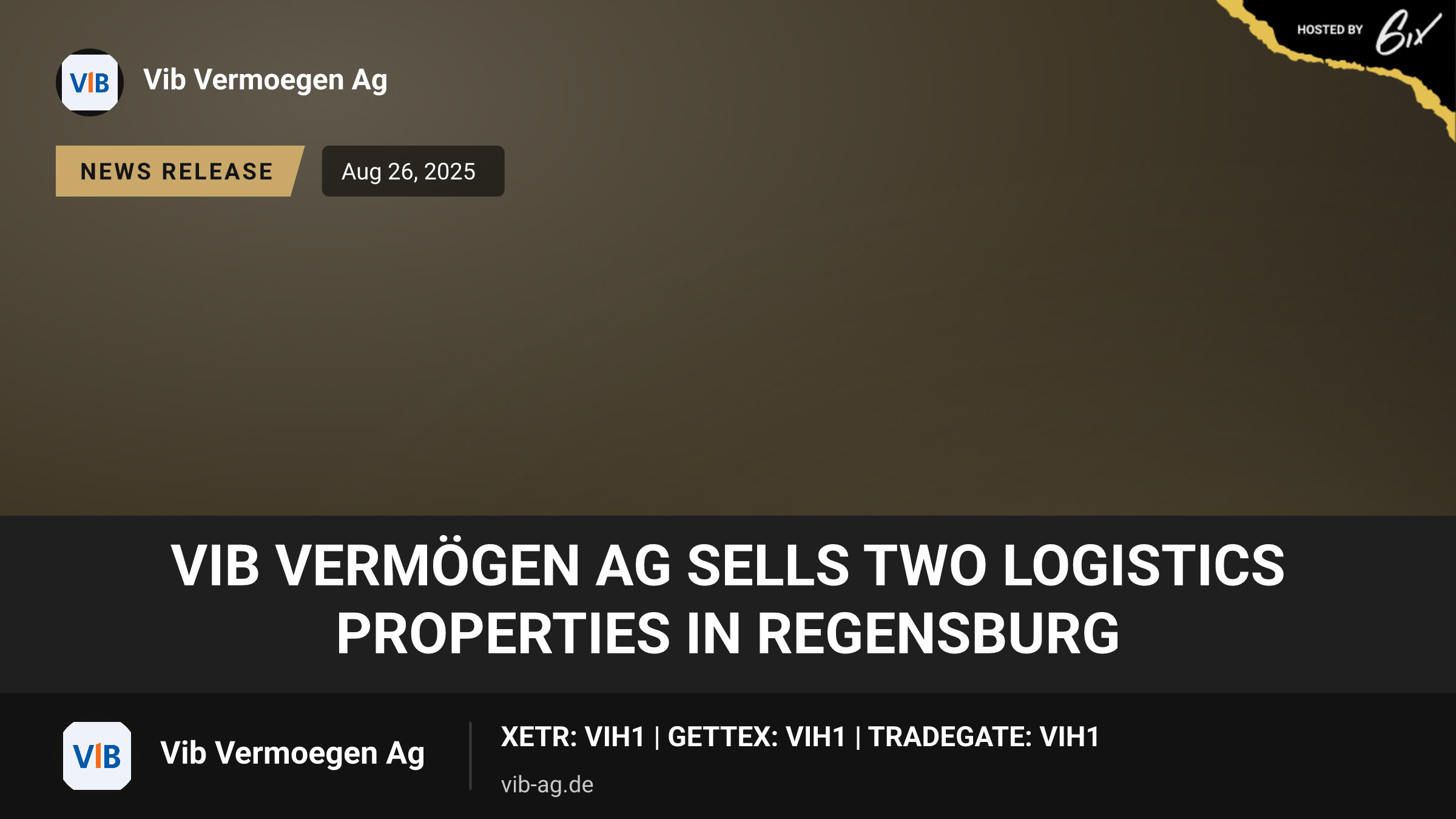 VIB Vermögen AG sells two logistics properties in Regensburg