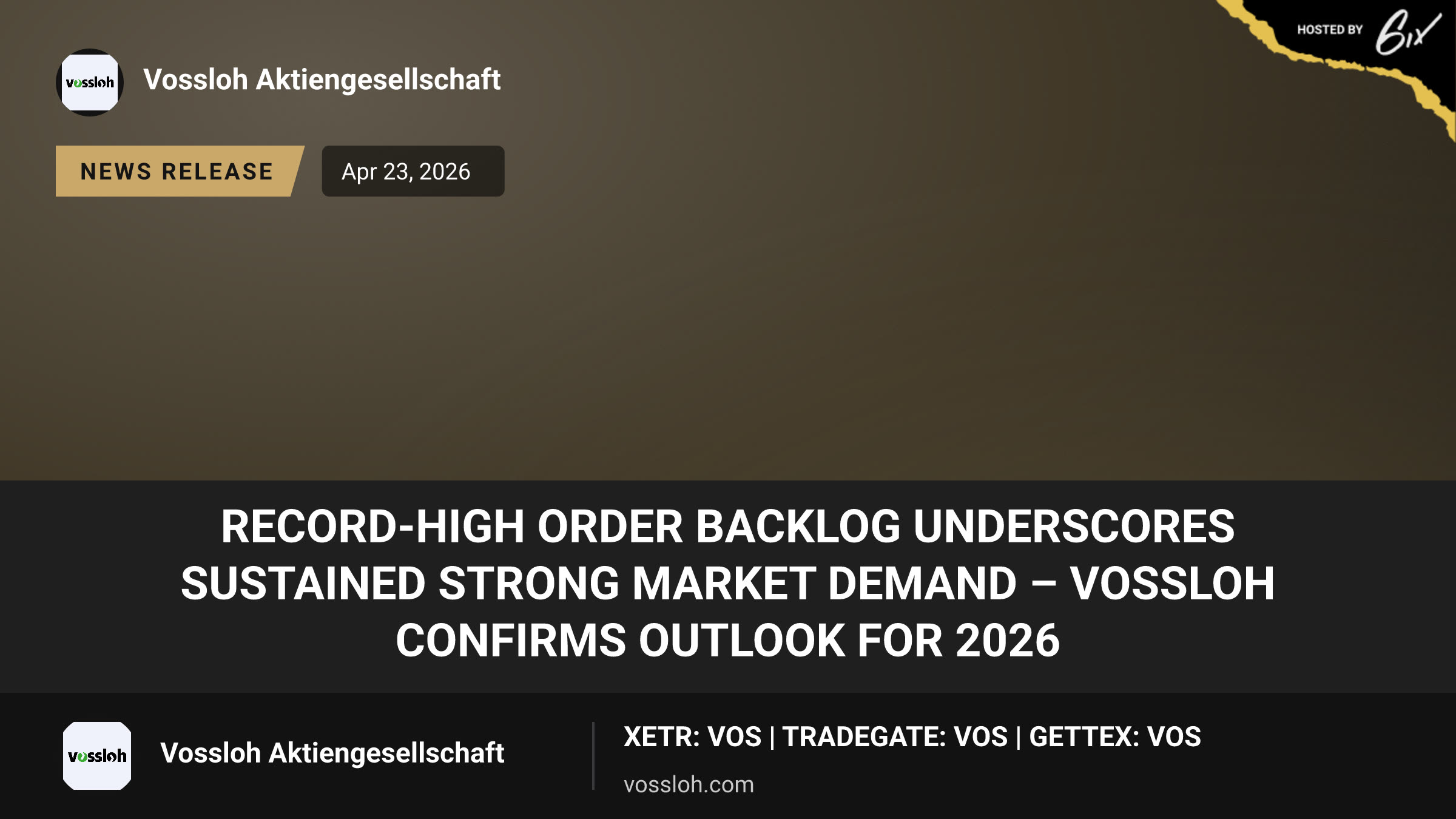 Record-high order backlog underscores sustained strong market demand – Vossloh confirms outlook for 2026