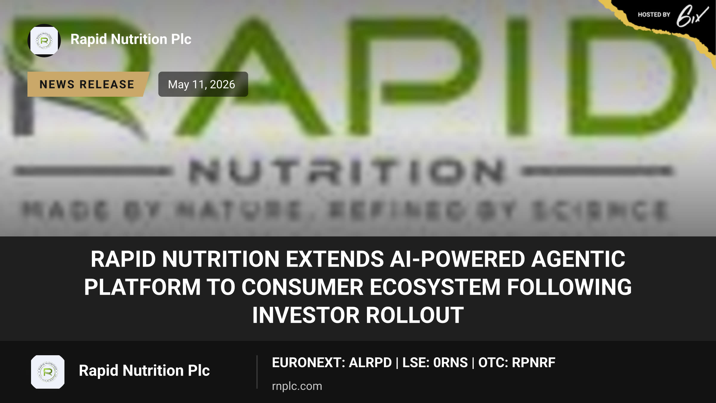 Rapid Nutrition Extends AI-Powered Agentic Platform to Consumer Ecosystem Following Investor Rollout