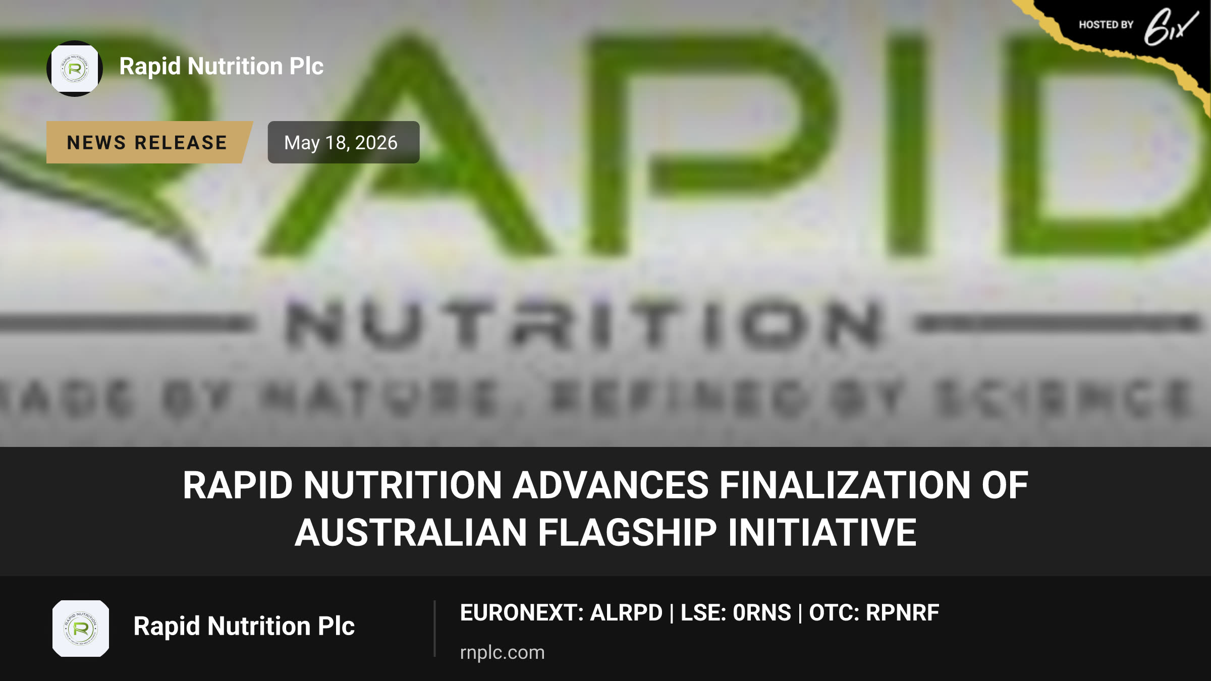 Rapid Nutrition Advances Finalization of Australian Flagship Initiative