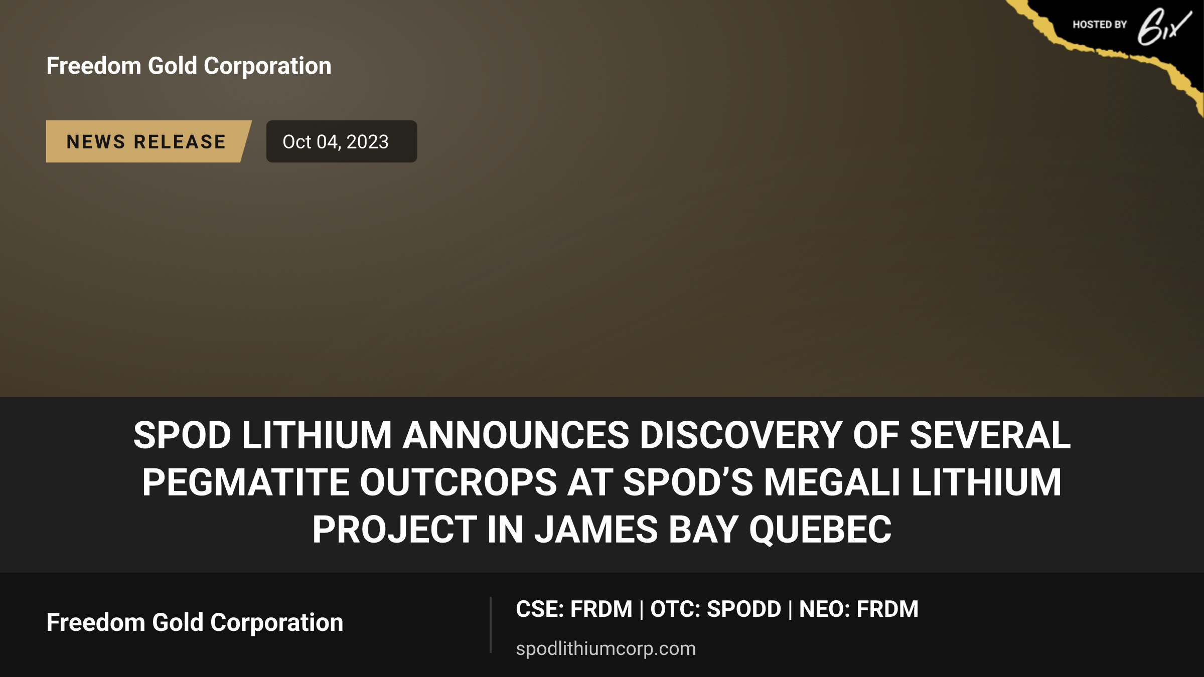 Spod Lithium Announces Discovery of Several Pegmatite Outcrops at Spod’s Megali Lithium Project in James Bay Quebec