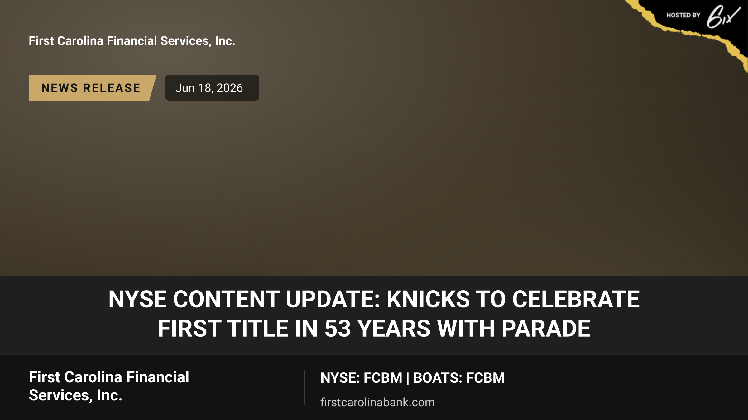 NYSE Content Update: Knicks to Celebrate First Title in 53 Years with Parade