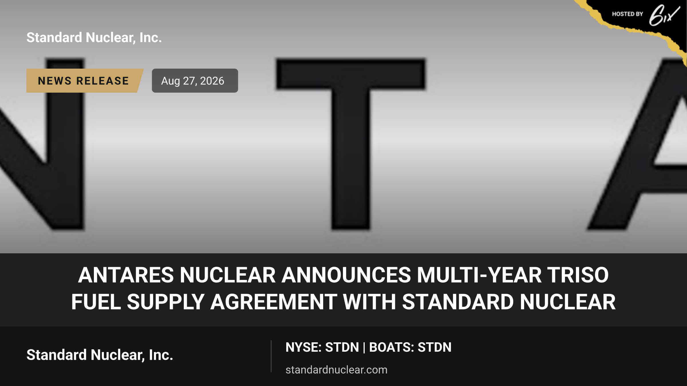 Antares Nuclear Announces Multi-Year TRISO Fuel Supply Agreement with Standard Nuclear