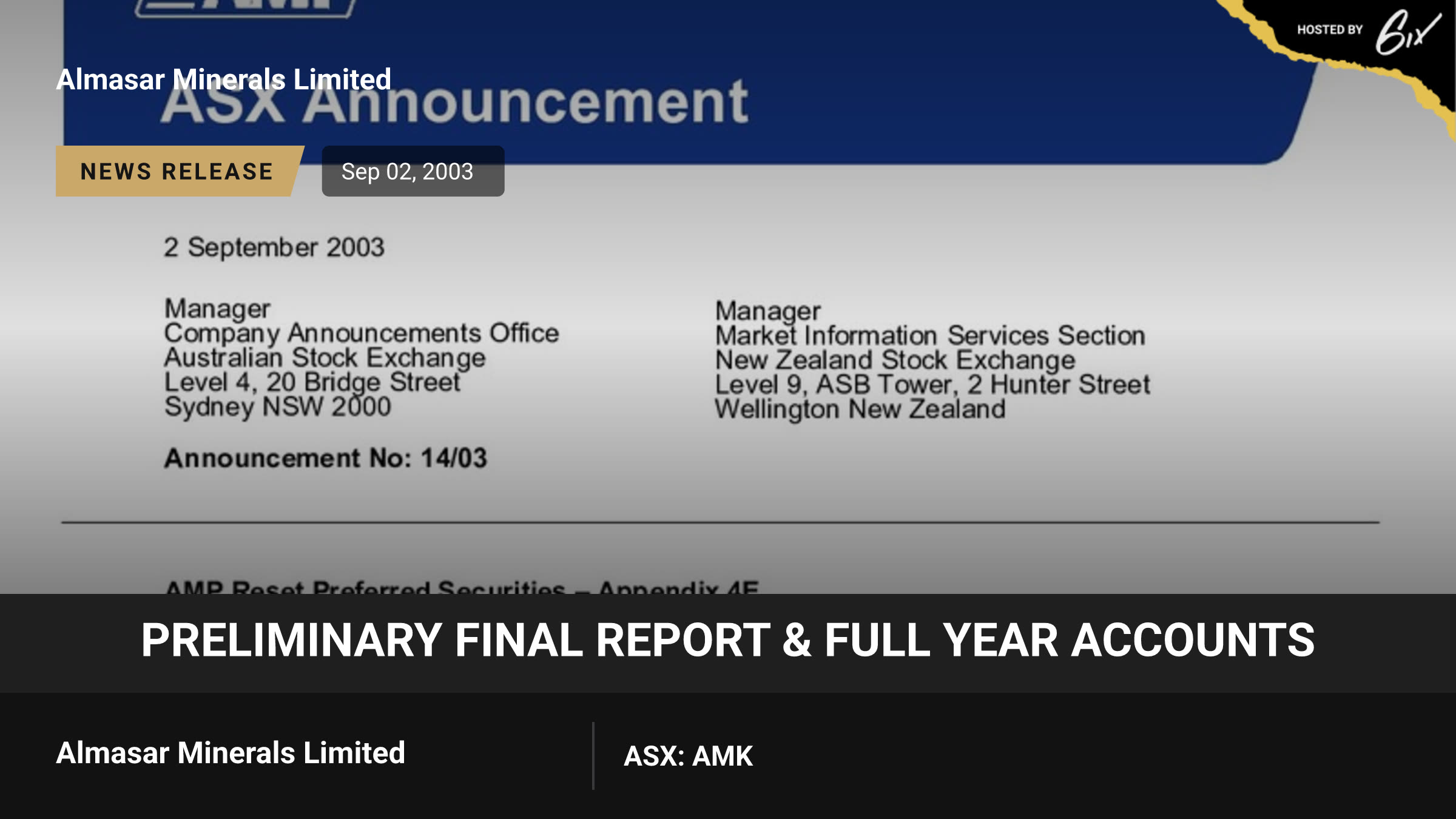 Preliminary Final Report & Full Year Accounts