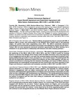Denison Announces Signing of Impact Benefit Agreement and Exploration Agreement with Métis Nation–Saskatchewan, MN–S NR-1, and MN–S NR-3 (CNW Group/Denison Mines Corp.)
