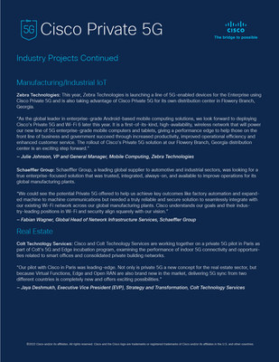 Cisco Private 5G Industry Projects Underway continued