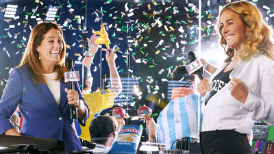 Julie Foudy and Brandi Chastain on the set of Frito-Lay’s new FIFA World Cup™ commercial, “Soccer or Football?”