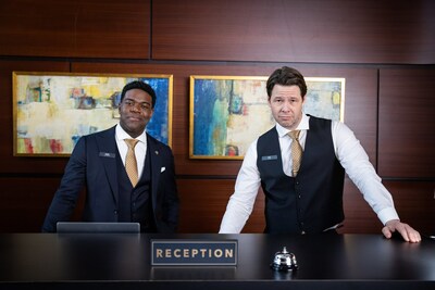 Comedians and actors Sam Richardson and Ike Barinholtz star as hotel super fan staff in new NBA ads from Hotels.com.