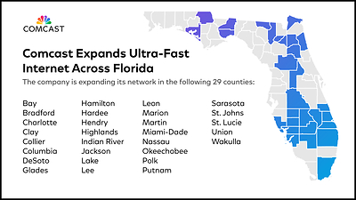 Comcast's rural broadband investment in Florida includes expansion in 29 counties across the state.