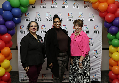 Former Comcast RISE recipients, Angelita Valdez, owner Servicios de Esperanza, from left, Reynelda Jones, founder and lead therapists at A Solution B, and Jessica Crosby, CEO of Delight in Designs, pose for a portrait during the Comcast RISE kickoff event at the Grand Rapids Chamber on Tuesday, April 22, 2025 in Grand Rapids, MI.