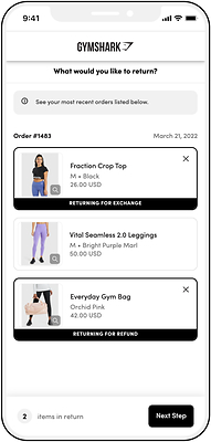GymShark using the Happy Returns Return and Exchange Portal that offers customers seamless exchanges