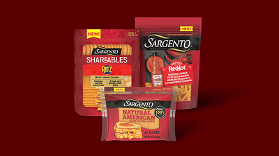Image of Sargento's three new innovations, Sargento® Natural American Cheese; Sargento® Seasoned Shredded Cheese; and Sargento® Shareables
