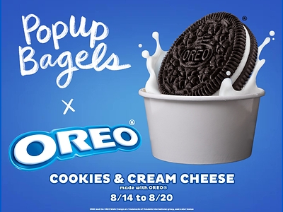 PopUp Bagels x OREO® Brand launch an exciting new flavor: Cookies and Cream Cheese Made With OREO®.