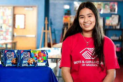 Variety Boys & Girls Club member pictured with Chips Ahoy! limited-edition cookie packs in Los Angeles