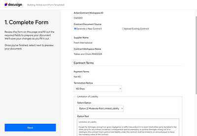Docusign Connector for SAP Ariba new contract creation