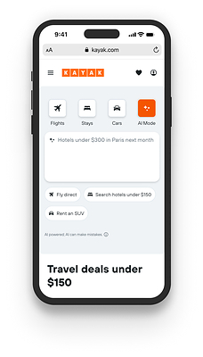 KAYAK AI Mode on Mobile Web