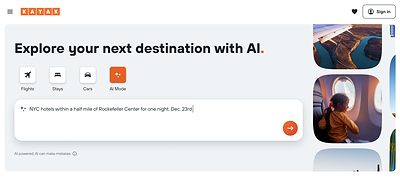 KAYAK AI Mode on Desktop