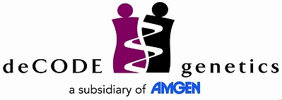 deCODE genetics logo with Amgen (PRNewsfoto/deCODE genetics)
