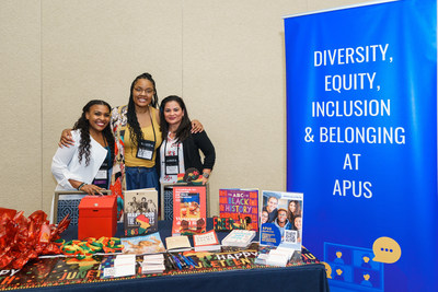 APUS stands committed to DEI. Pictured (from left) are employees D’Jai Gurley, senior administrative assistant, Chaplain Aubri Edwards, and Marsha Metzer, senior project coordinator. They are three of the many APUS employees who have prioritized DEI as part of a university-wide effort.