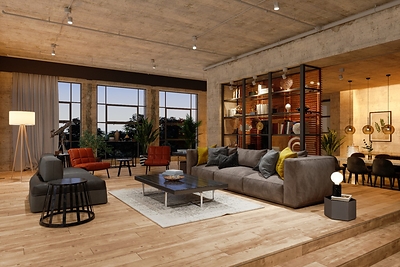 A living room with elements inspired by brutalist architecture. Getty images.