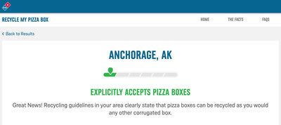 Domino’s is launching a new feature on recycling.dominos.com that customers can use to look up their zip code for their neighborhood’s status on pizza box recycling.
