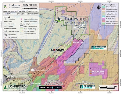 Figure 1: Location of the Peny property and surrounding claims holders within the Greater Snow Lake district.