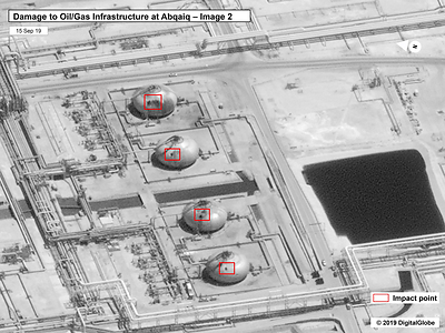 Damage caused by hostile drone attack on Saudi Arabia oil plant (Credit: US Government/DigitalGlobe/ via Reuters) (PRNewsfoto/Airobotics)