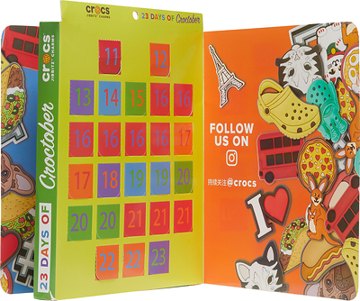 The first-ever Croctober Jibbitz™ charm Calendar includes 23 days of Jibbitz™ charm surprises (totaling a collective 50 charms) to help fans countdown to the marquee moment of the season: Croc Day on October 23.