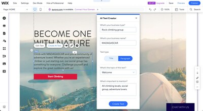 The AI Text Creator provides Wix users with the ability to generate high-quality and uniquely-tailored content for their websites